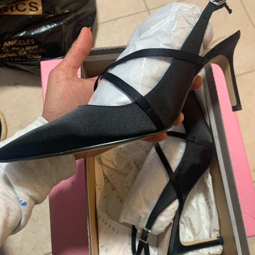 BRAND NEW Satin Black Slingback pumps